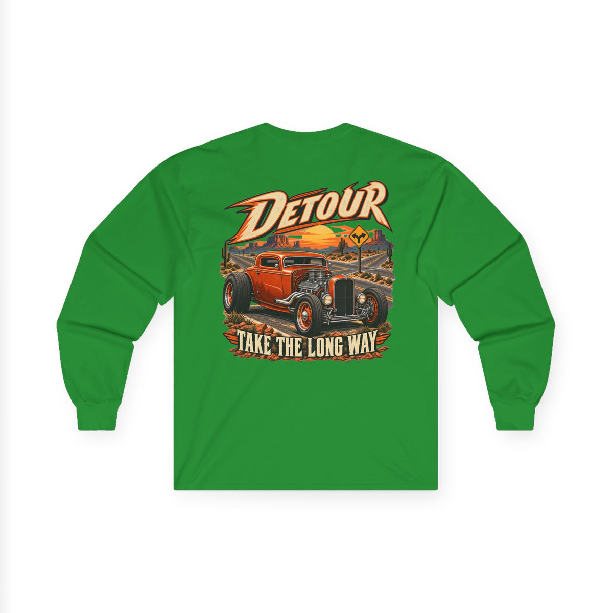 Detour Classic Car Long Sleeve Tee – 'Take The Long Way' Vintage Hot Rod Shirt