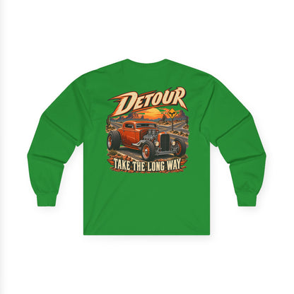 Detour Classic Car Long Sleeve Tee – 'Take The Long Way' Vintage Hot Rod Shirt