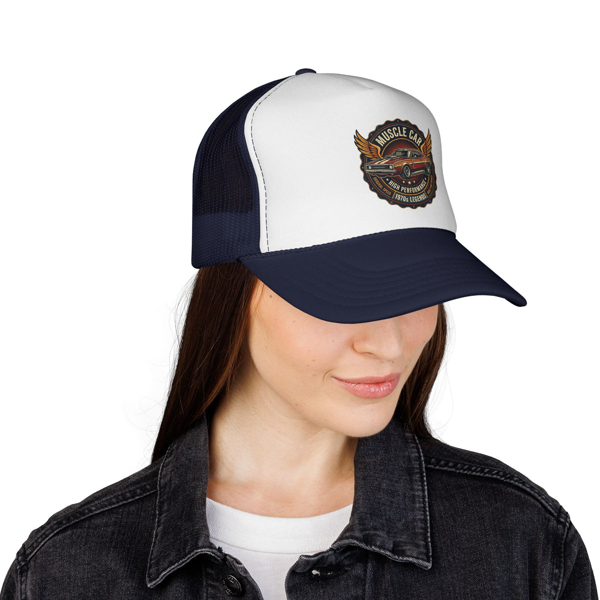 Muscle Car Emblem Trucker Cap | Vintage Hotrod Logo