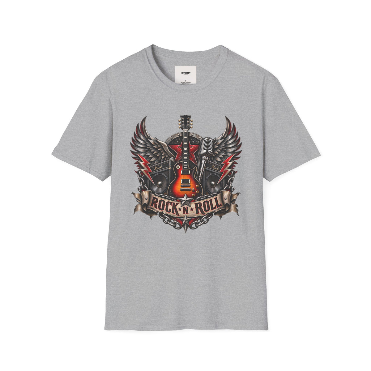 Rock 'n' Roll Guitar Tee — Vintage Winged Guitar & Microphone Design