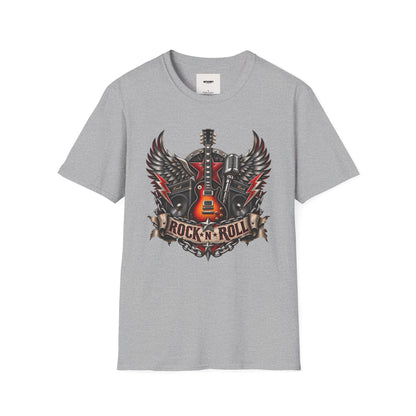 Rock 'n' Roll Guitar Tee — Vintage Winged Guitar & Microphone Design