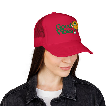 Good Vibes Sun Trucker Hat — Retro Sunny Graphic Foam Cap