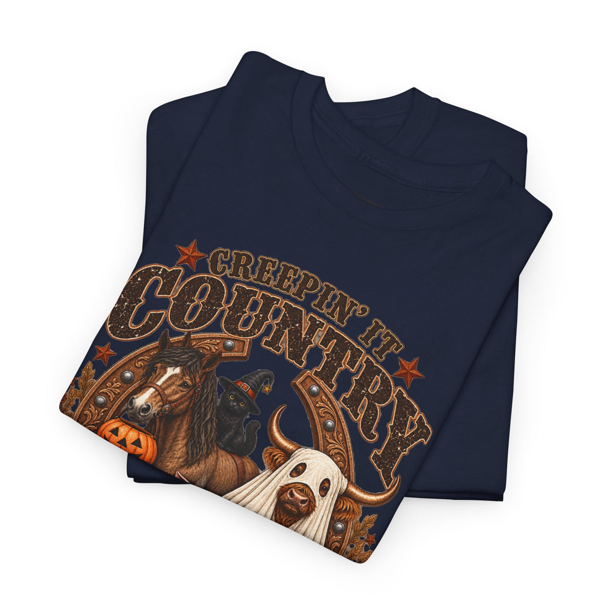 Country Halloween Tee — "Keepin' It Country Boo Y'all" Farm Animal Pumpkin T-Shirt