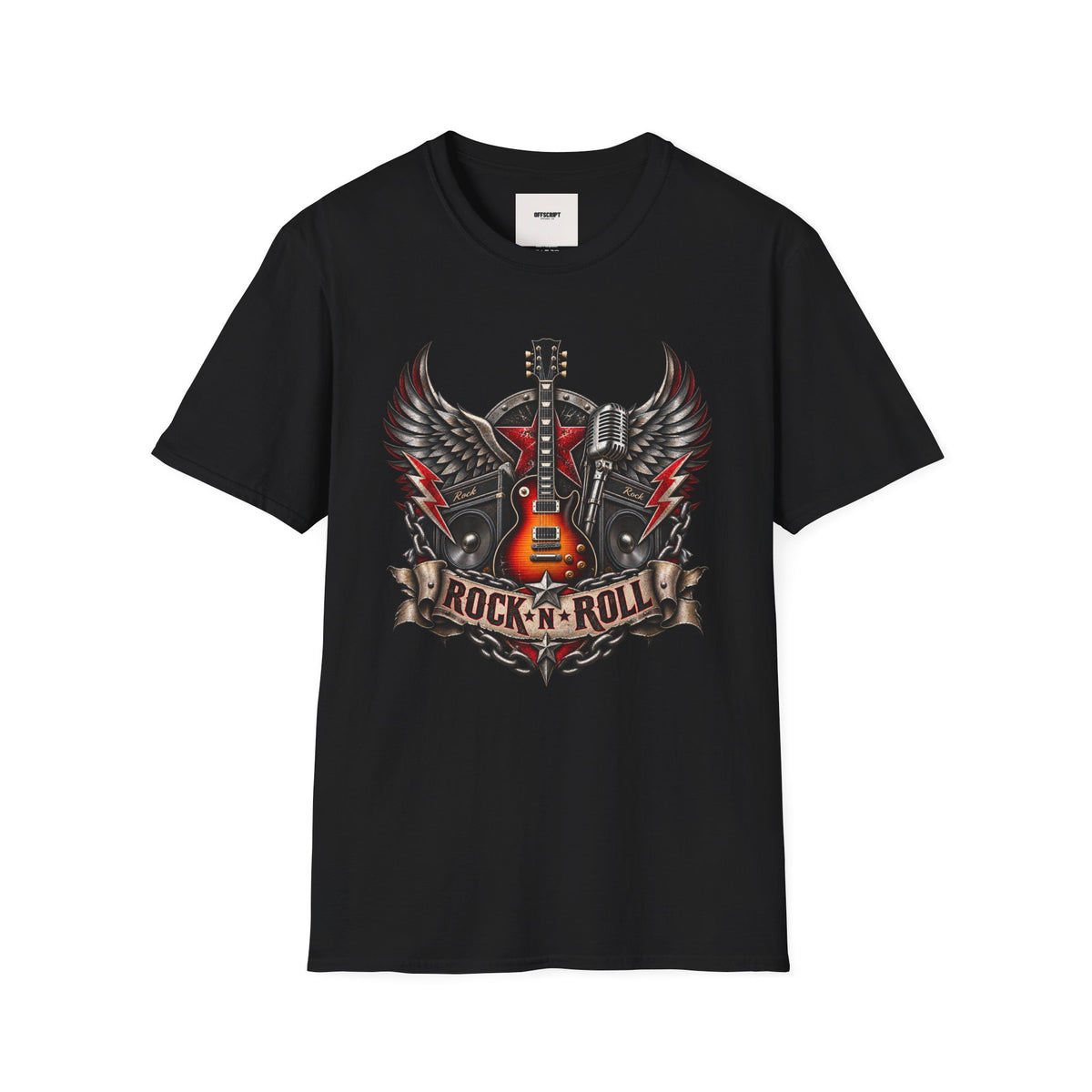 Rock 'n' Roll Guitar Tee — Vintage Winged Guitar & Microphone Design