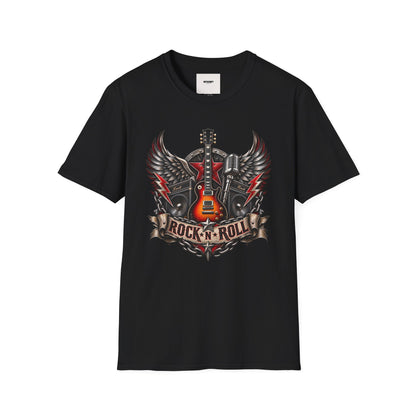 Rock 'n' Roll Guitar Tee — Vintage Winged Guitar & Microphone Design