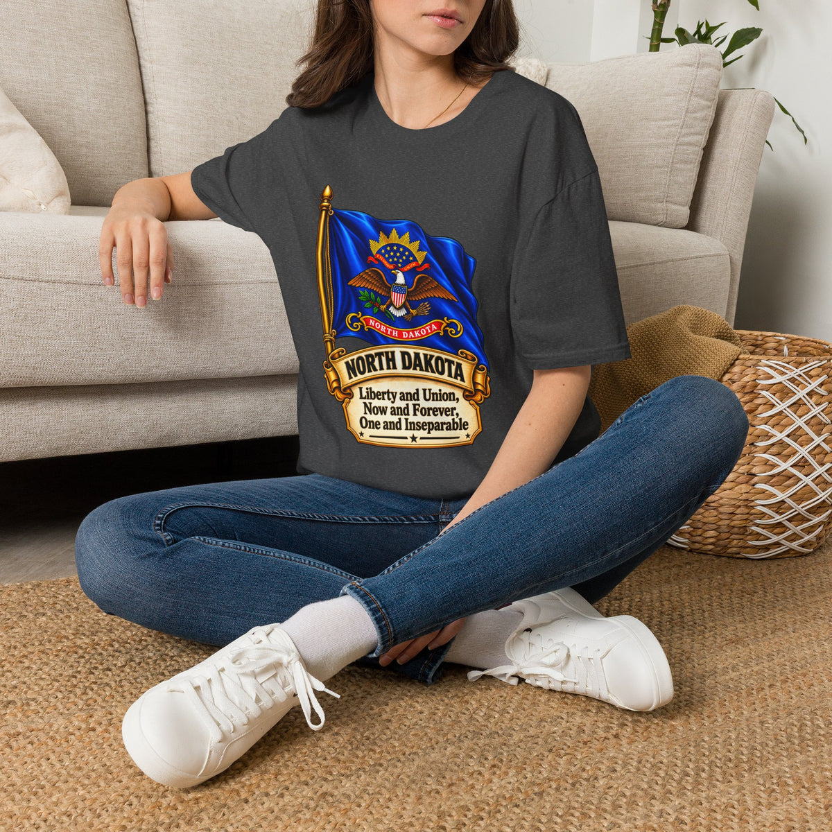 North Dakota State Flag T-Shirt — Liberty and Union Quote