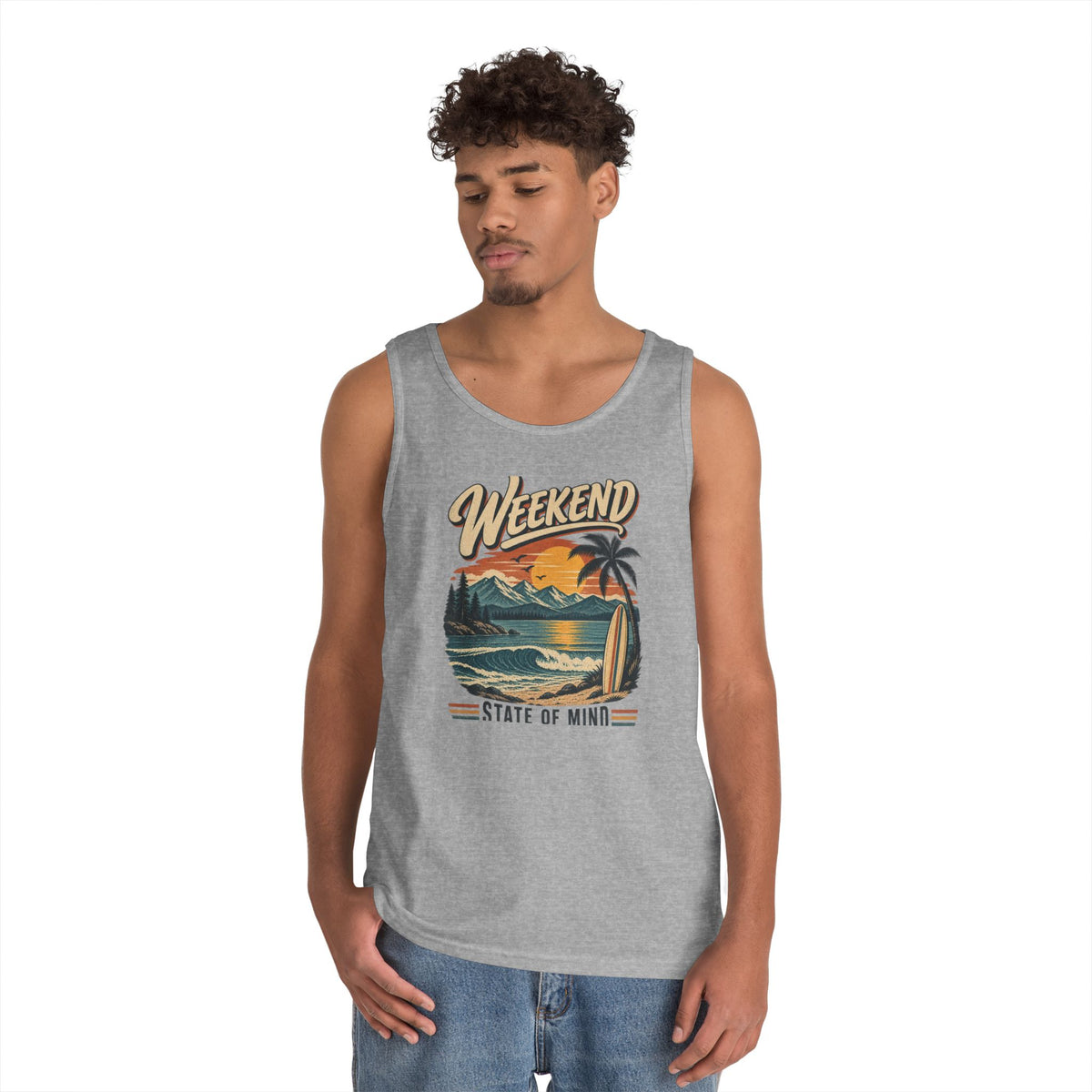 Weekend State of Mind Tank Top — Retro Beach Surf Sunset Graphic