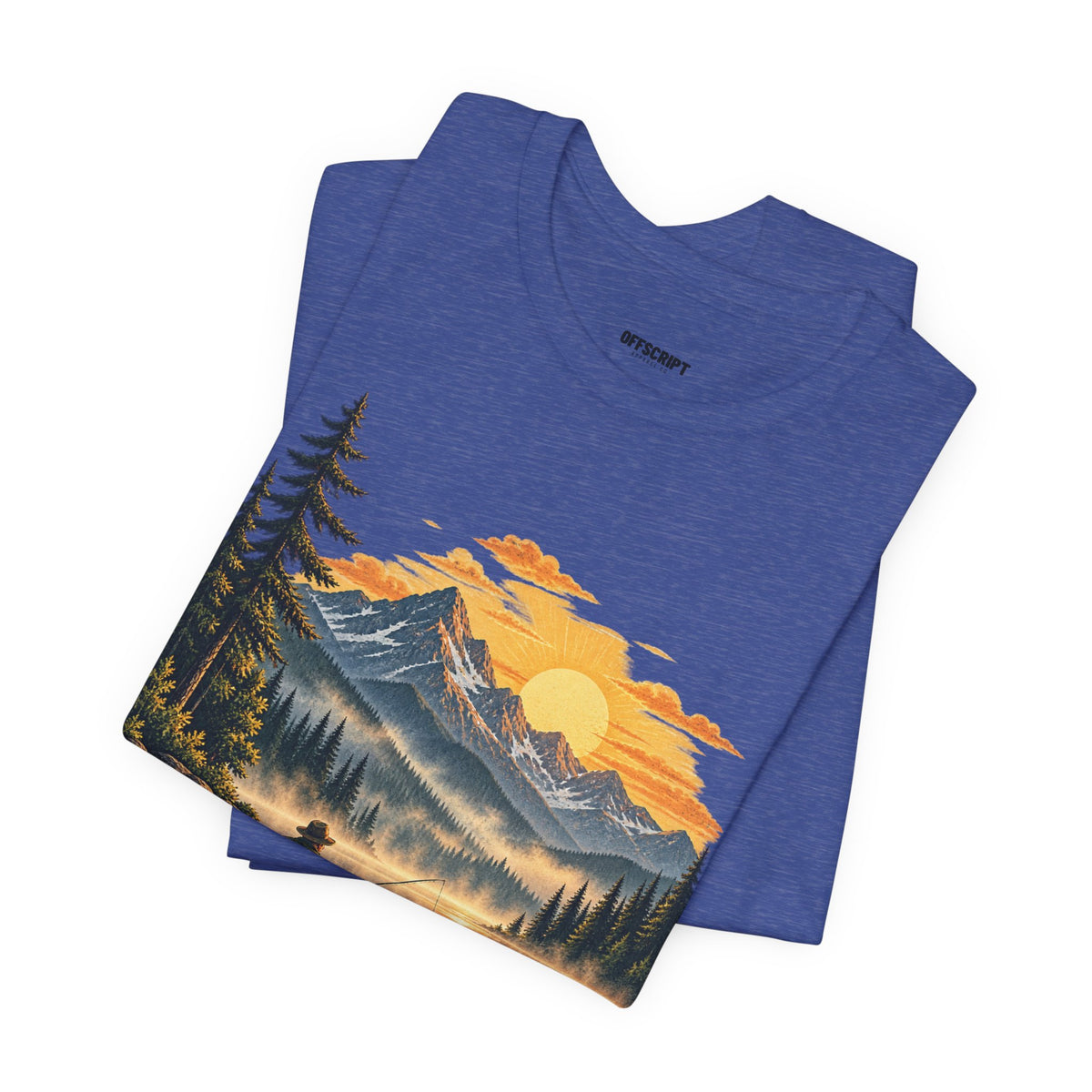 Sunset Lake Fishing T-Shirt — Mountain Boat Fishing Graphic Tee