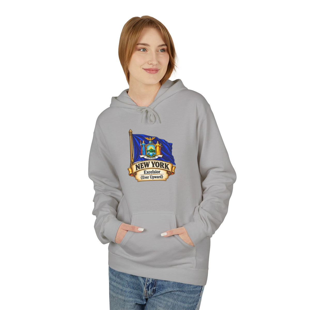 New York State Flag Hoodie – "Excelsior (Ever Upward)" Graphic Pullover