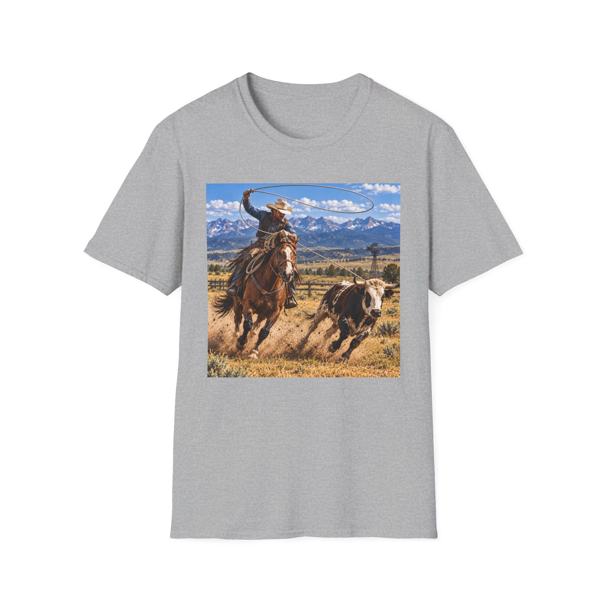Cowboy Roping Photo T-Shirt — Western Ranch Scenic Tee