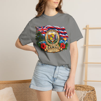 Hawaii State Seal Tee — Vintage Hawaiian Flag & Hibiscus T-Shirt