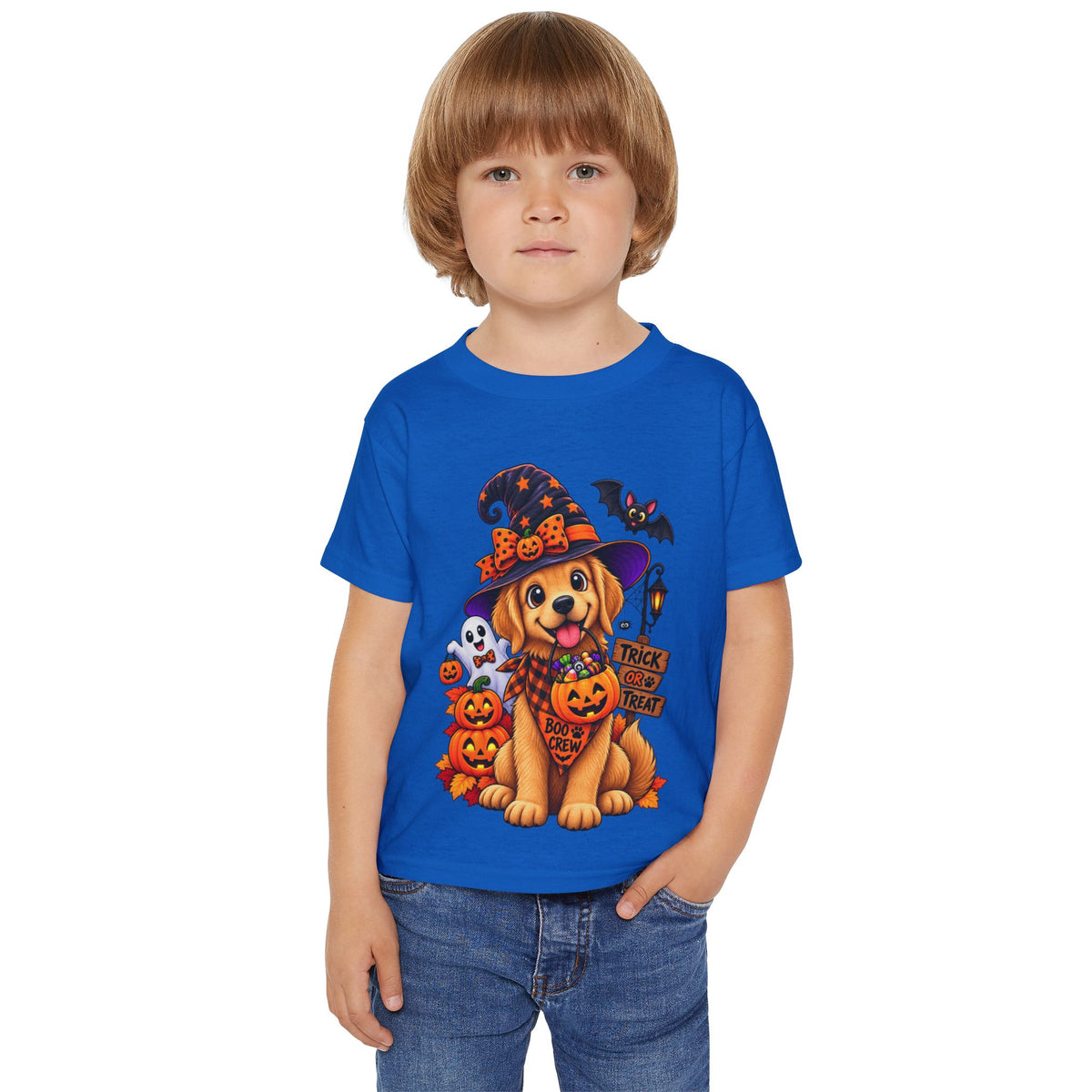 Toddler Halloween Puppy T-Shirt — Cute Witch Dog with Pumpkins & 'Trick or Treat'