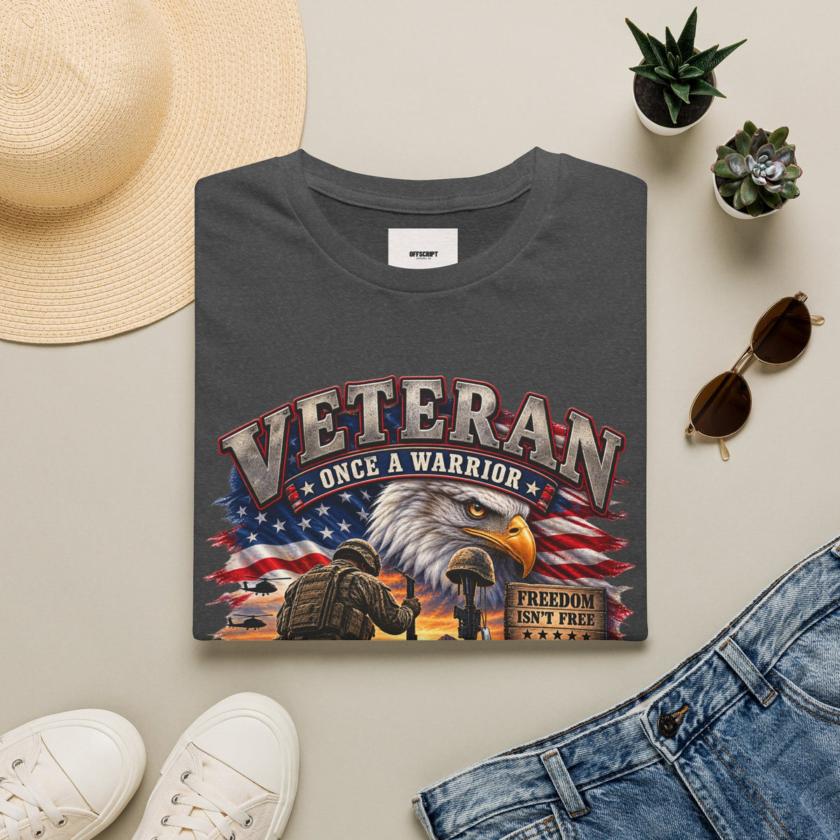 Veteran Once a Warrior T-Shirt — Patriotic Eagle & Flag Military Tribute