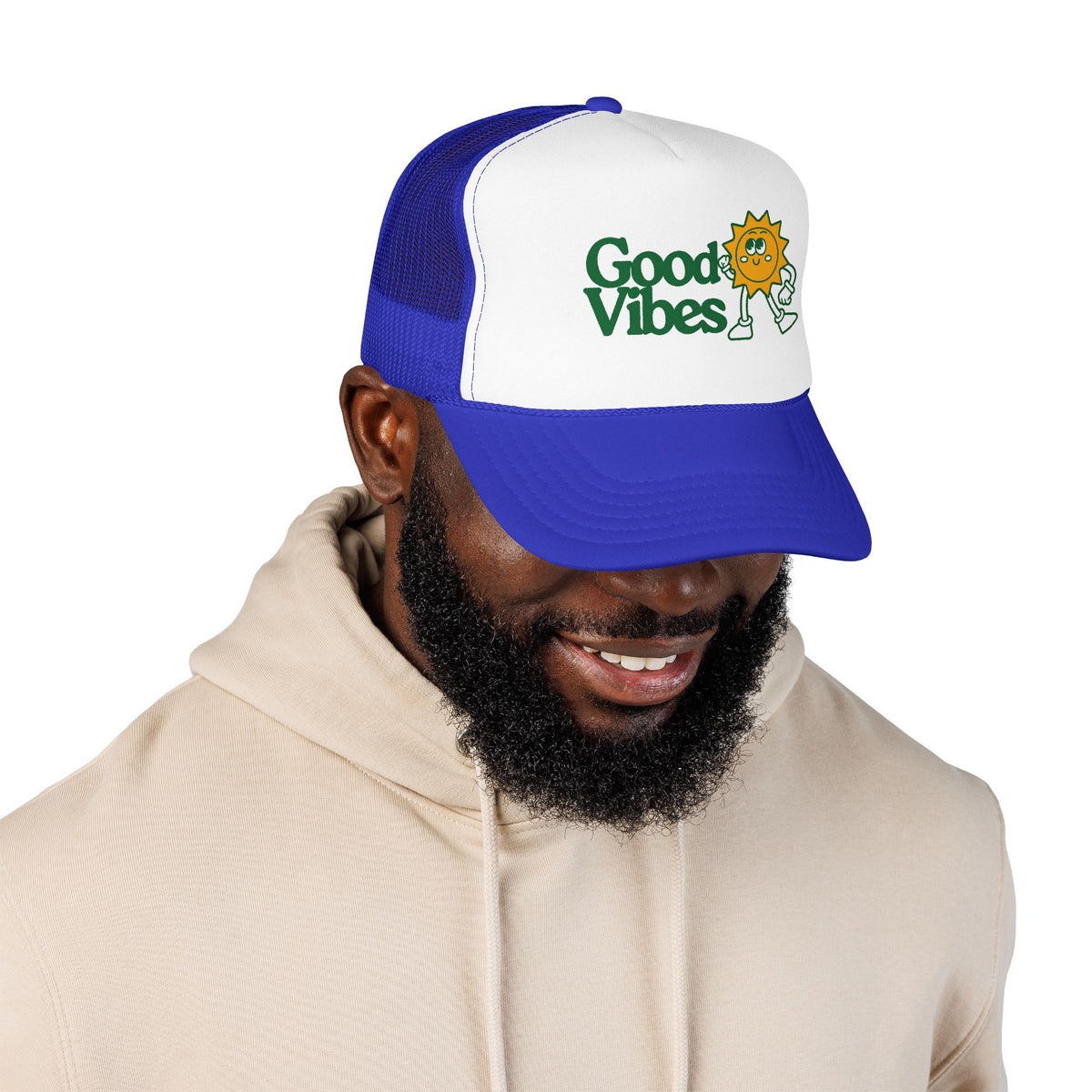 Good Vibes Sun Trucker Hat — Retro Sunny Graphic Foam Cap