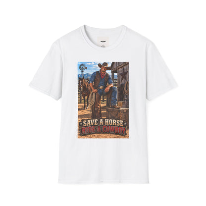 Cowboy Graphic T-Shirt — “Save a Horse, Ride a Cowboy” Western Tee