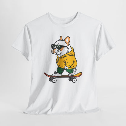 Skateboarding French Bulldog T‑Shirt – Cute Bulldog on Skateboard Graphic Tee