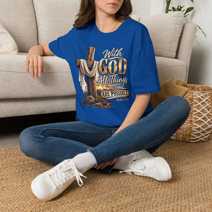 With God All Things Are Possible T‑Shirt — Christian Cross Faith Shirt