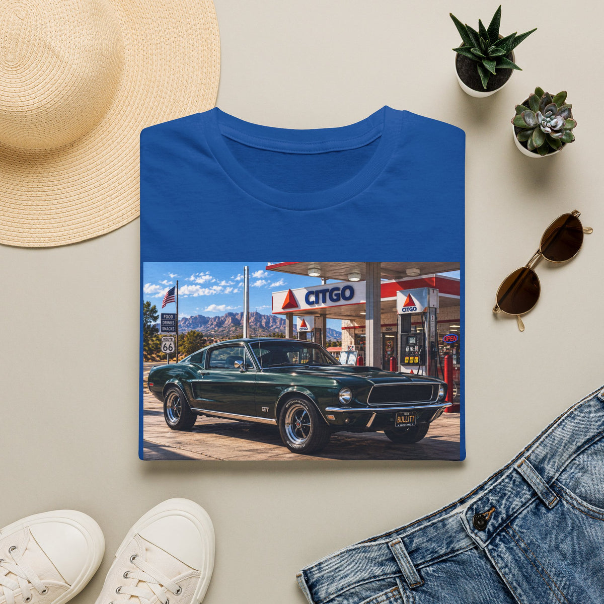Classic Mustang Gas Station Tee — Retro Muscle Car T-Shirt