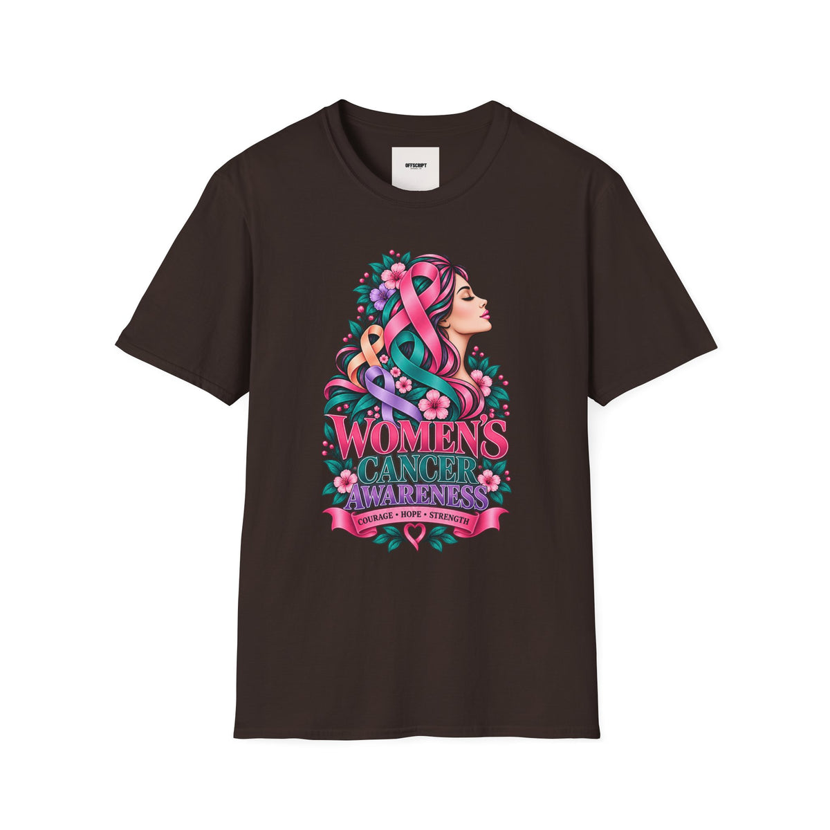 Women's Cancer Awareness T-Shirt — Pink Ribbon Floral Support Tee