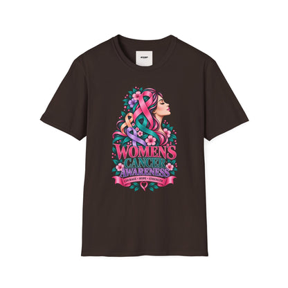 Women's Cancer Awareness T-Shirt — Pink Ribbon Floral Support Tee