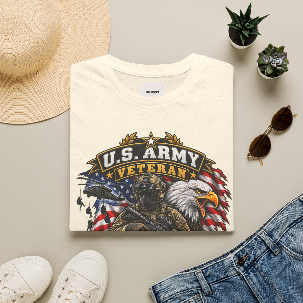 U.S. Army Veteran T-Shirt — Special Forces Eagle American Flag Design