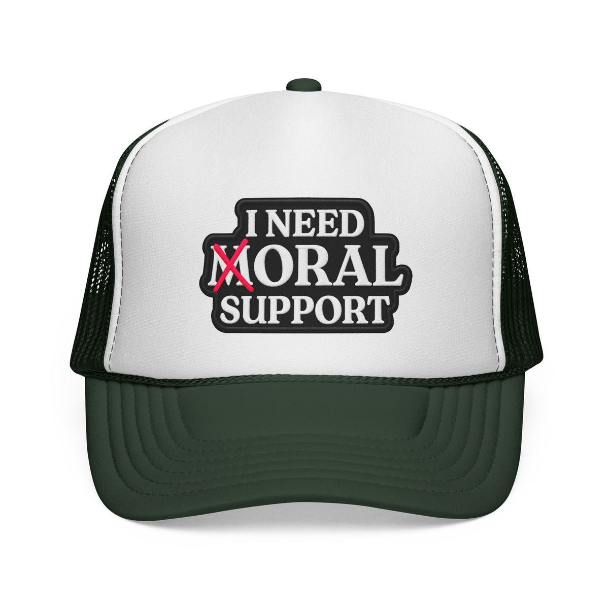 I Need Moral Support Trucker Cap — Funny Protest Patch Hat