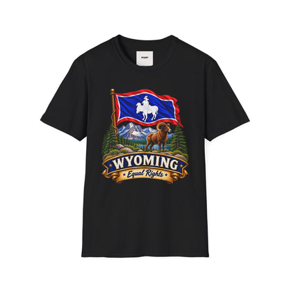 Wyoming Flag T-Shirt — Cowboy & Bison Mountain Scenic Tee