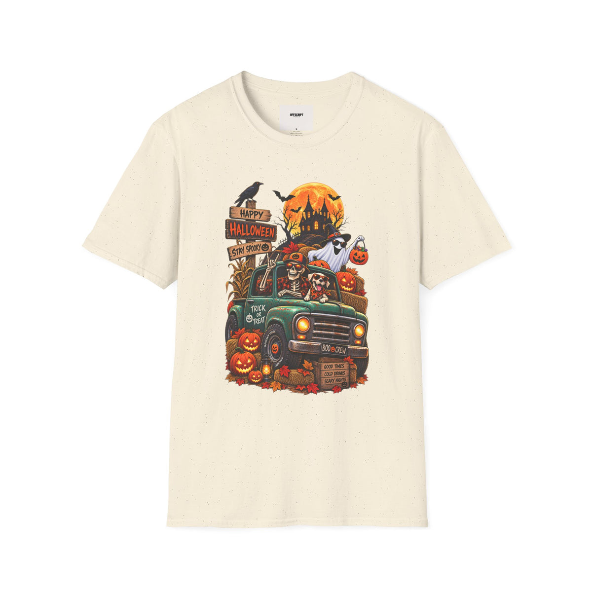 Halloween Truck Graphic T‑Shirt — Happy Halloween Ghosts & Pumpkins Design
