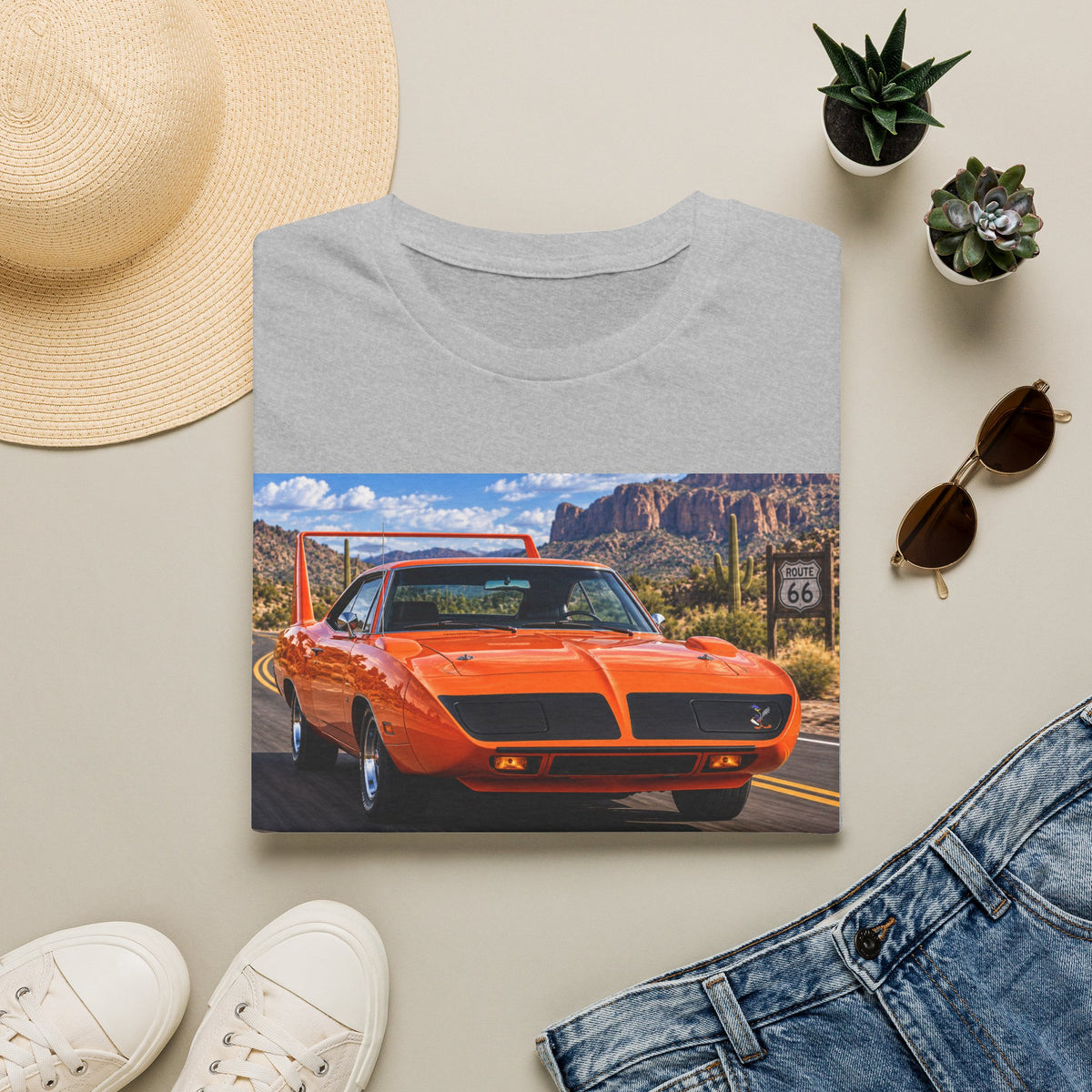 Classic Orange Muscle Car T-Shirt — Route 66 Roadtrip Tee