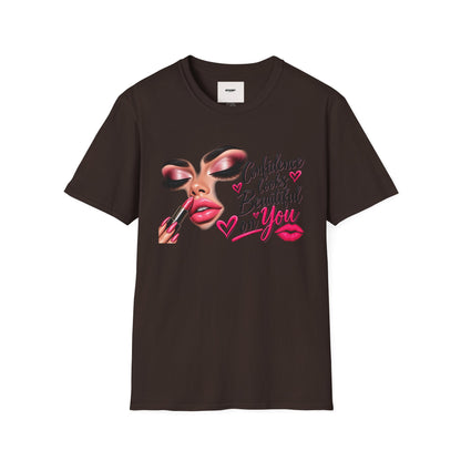 T-Shirt — "Confidence Looks Beautiful on You" Glam Makeup Graphic