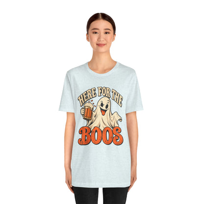 Here for the Boos Halloween T-Shirt — Ghost Drinking Beer Graphic Tee