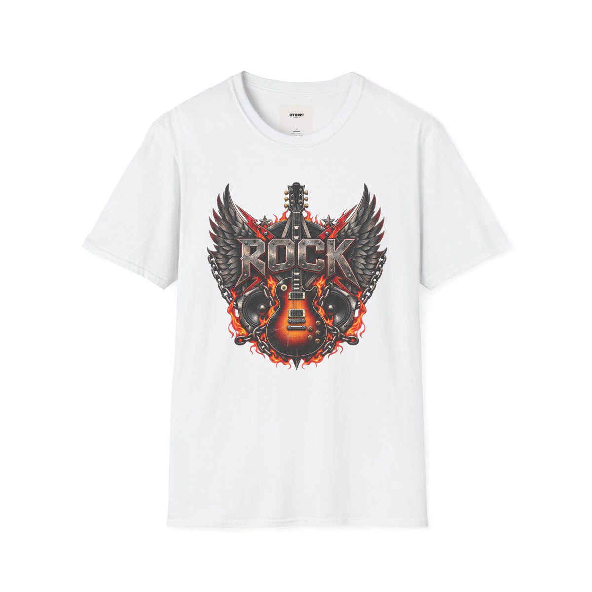 Rock Wings T‑Shirt — Vintage Guitar Flame Graphic Tee for Music Lovers