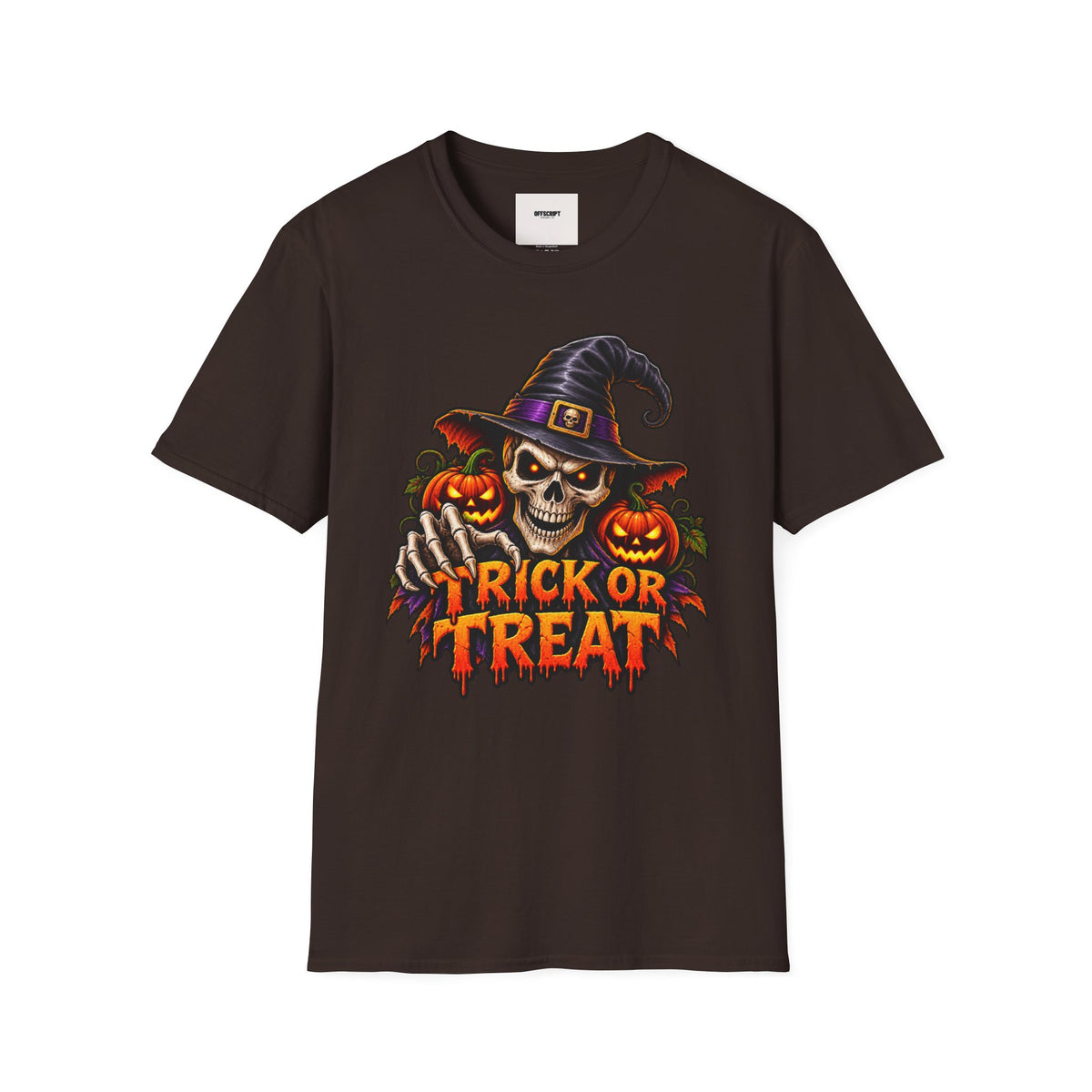 Halloween Skull Witch T-Shirt — "Trick or Treat" Pumpkin Tee
