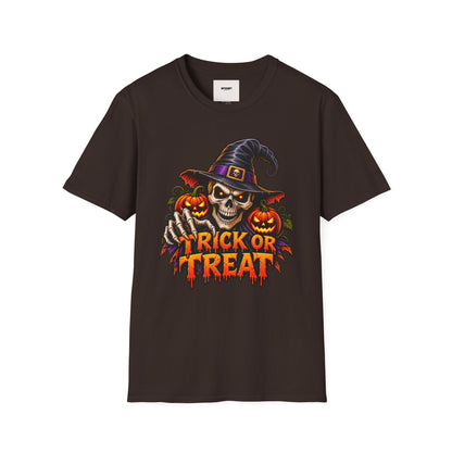 Halloween Skull Witch T-Shirt — "Trick or Treat" Pumpkin Tee