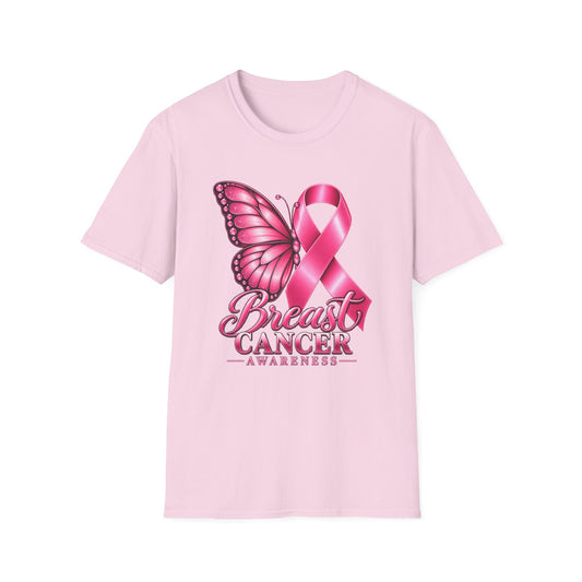 Pink Ribbon Butterfly Breast Cancer Awareness T-Shirt | Support Ribbon Tee