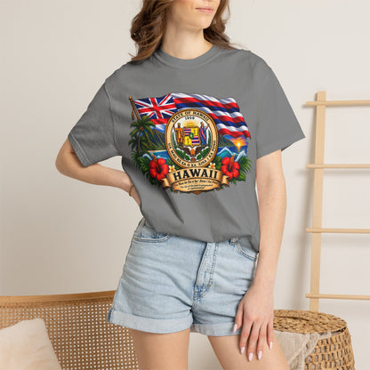 Hawaii State Seal Tee — Vintage Hawaiian Flag & Hibiscus T-Shirt