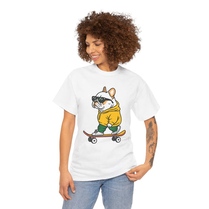 Skateboarding French Bulldog T‑Shirt – Cute Bulldog on Skateboard Graphic Tee