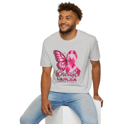 Pink Ribbon Butterfly Breast Cancer Awareness T-Shirt | Support Ribbon Tee
