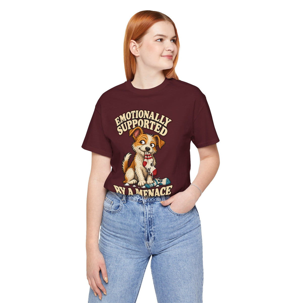 Emotionally Supported by a Menace Tee — Cute Puppy Graphic T‑Shirt