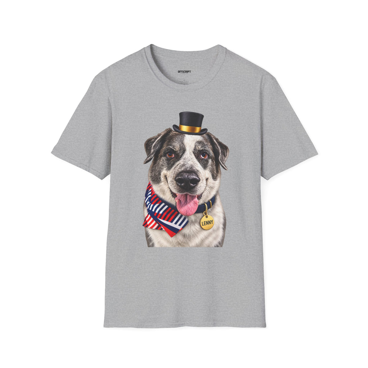 Patriotic Pup Tee — Dog with Top Hat & American Flag Bandana
