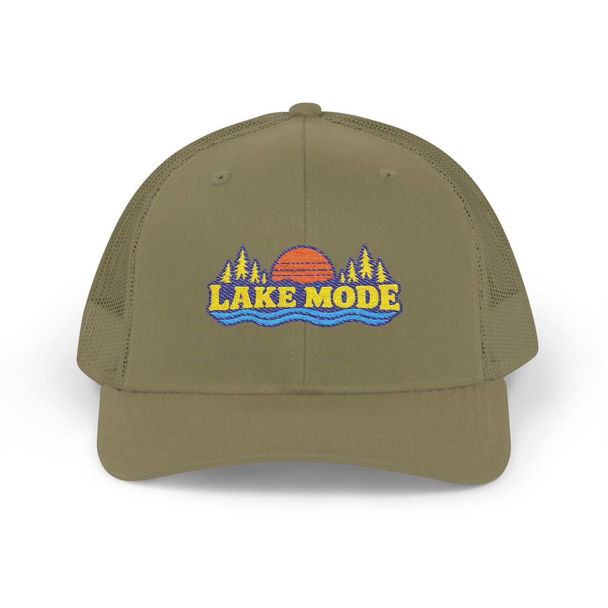 Lake Mode Trucker Hat — Embroidered Sunset Snapback Cap