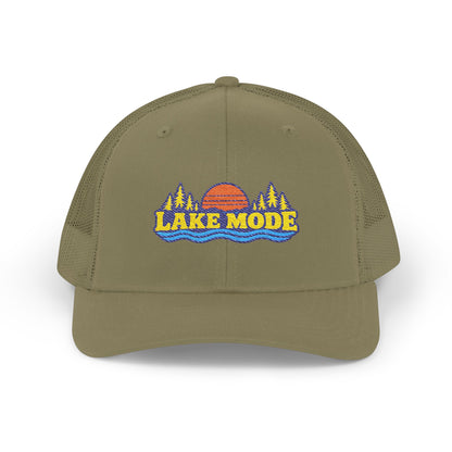 Lake Mode Trucker Hat — Embroidered Sunset Snapback Cap