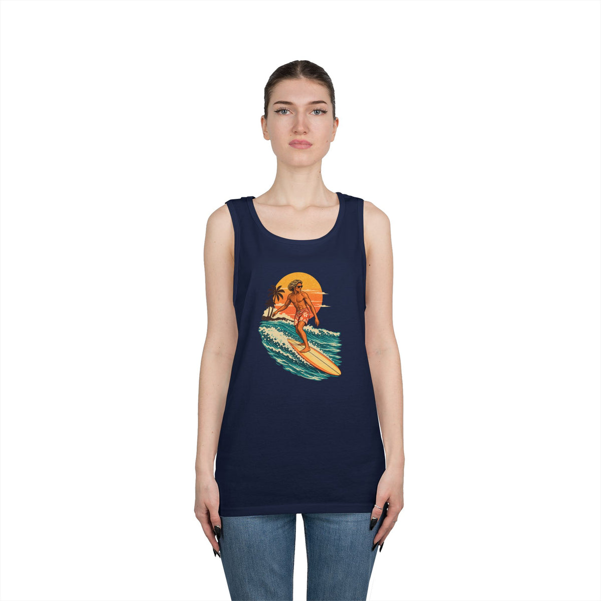 Surfing Sunset Tank — Retro Surfer Graphic Tank Top