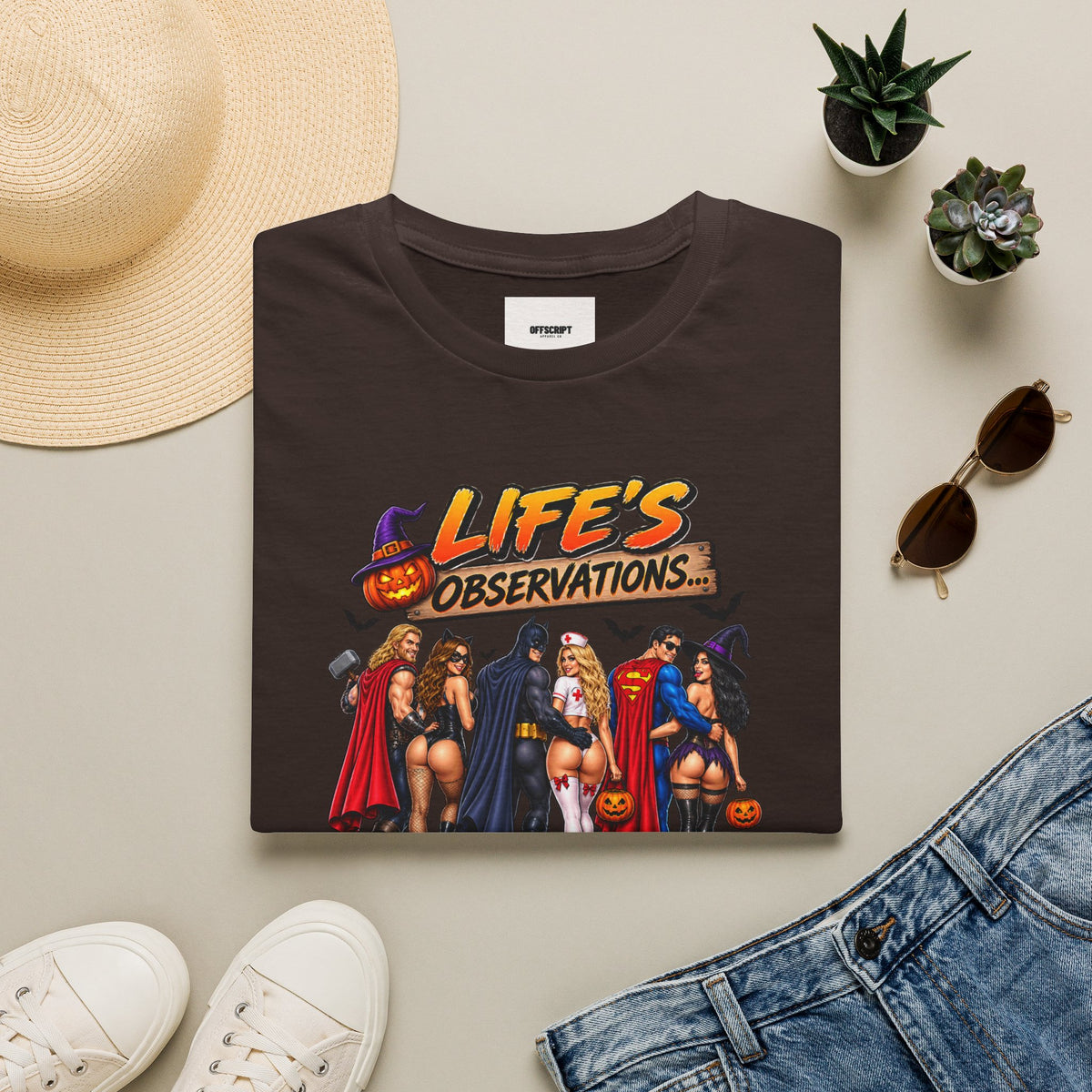 Halloween Superhero Pinup T-Shirt — "Life's Observations" Graphic Tee
