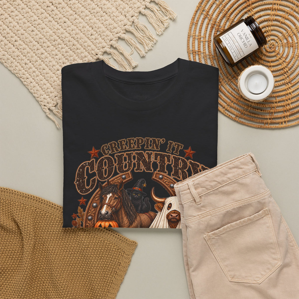 Country Halloween Tee — "Keepin' It Country Boo Y'all" Farm Animal Pumpkin T-Shirt