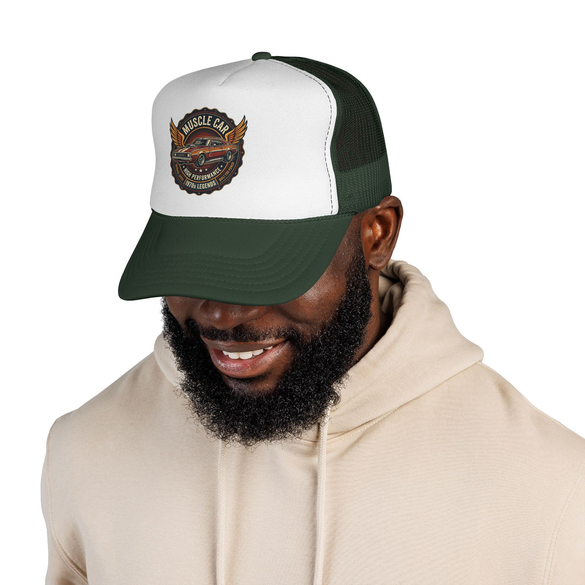 Muscle Car Emblem Trucker Cap | Vintage Hotrod Logo