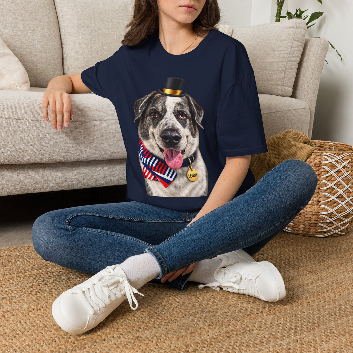 Patriotic Pup Tee — Dog with Top Hat & American Flag Bandana