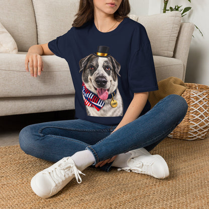 Patriotic Pup Tee — Dog with Top Hat & American Flag Bandana