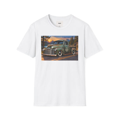 Vintage Green Pickup Truck T-Shirt — Retro Rustic Sunset Road Tee