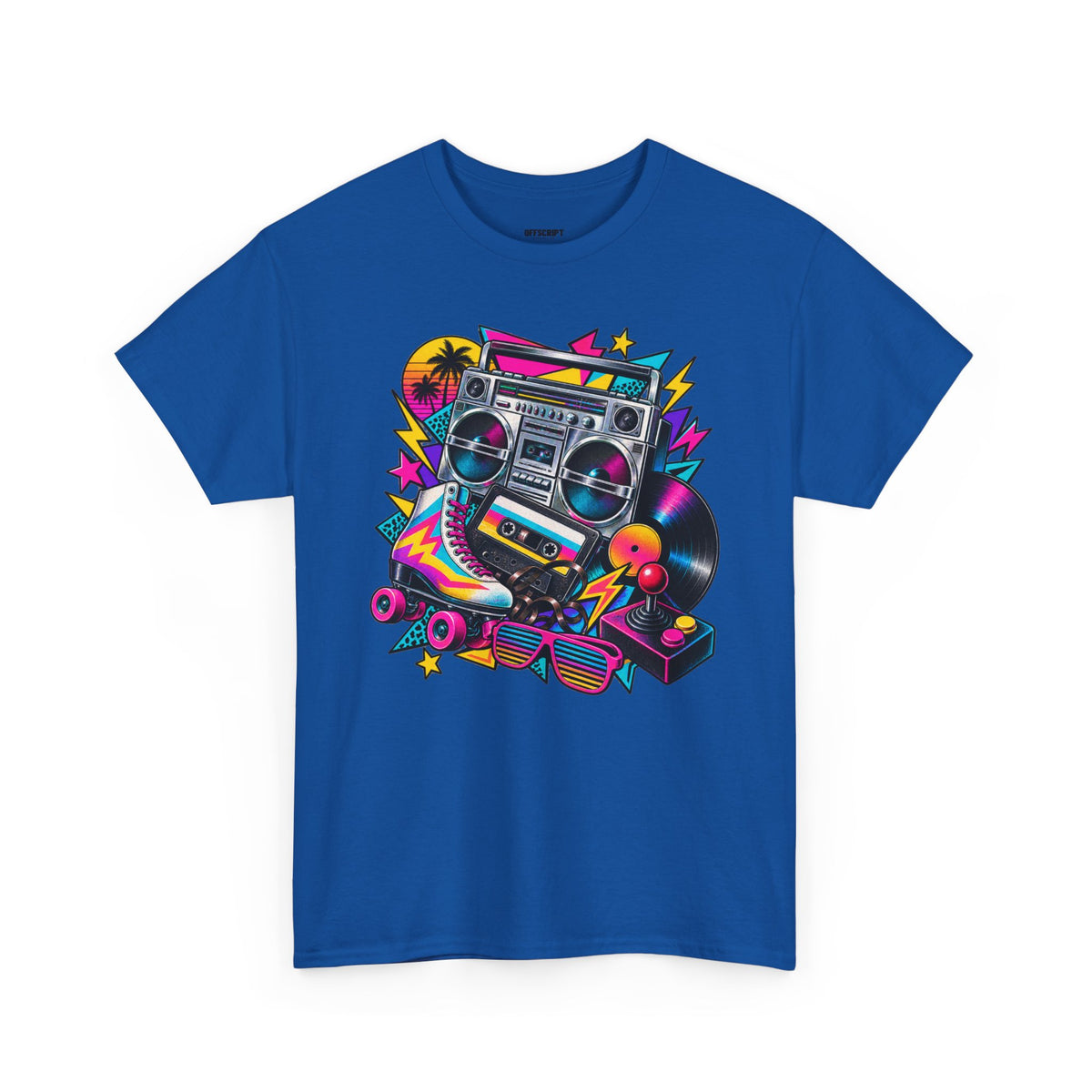 Retro Boombox Tee — 80s Neon Music Graphic T-Shirt